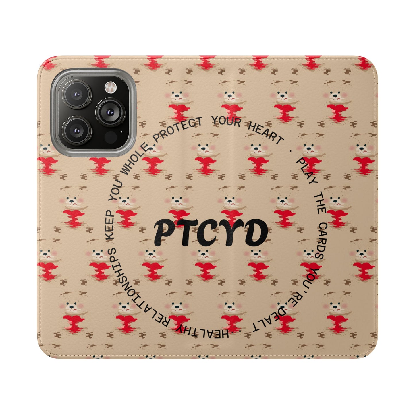 HEARTS - Cute Patterned Flip Case for Phone, Bear Design, Heartfelt Gifts, Cute Accessories, Personalized Phone Cover, Gift for Animal Lovers