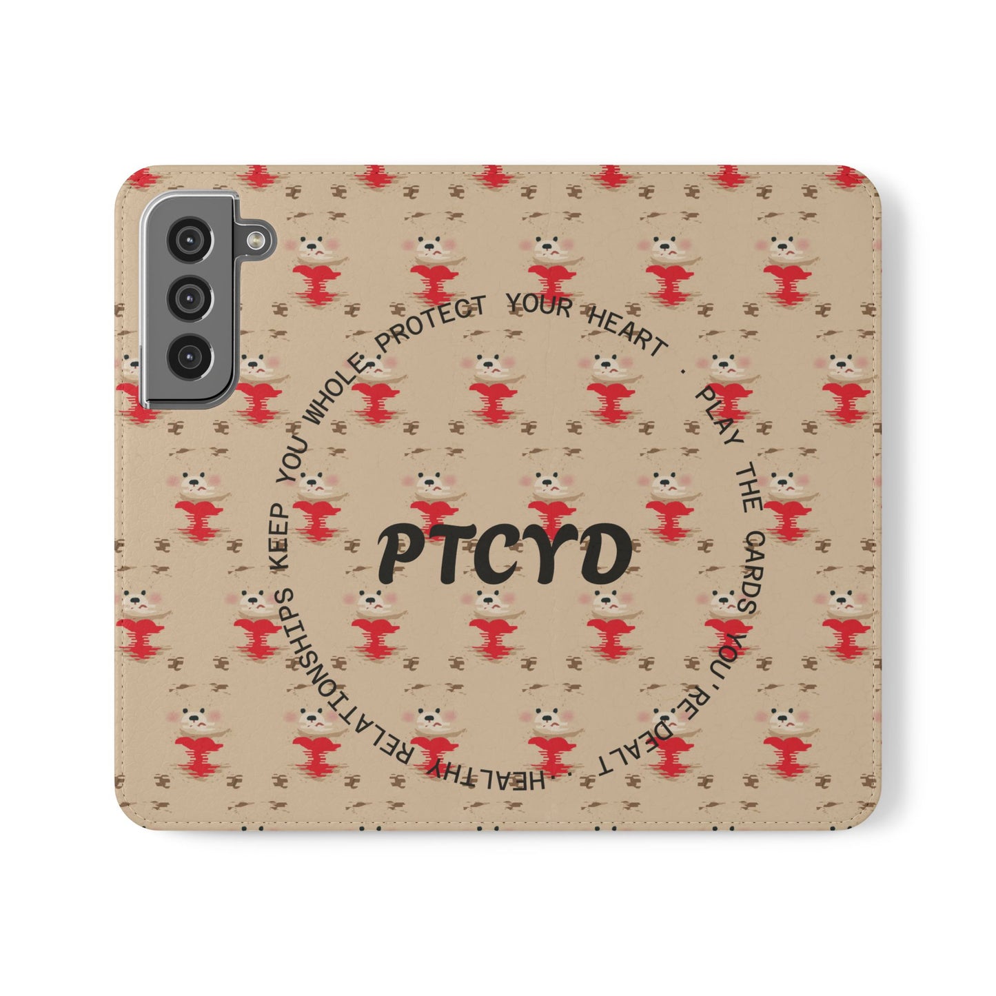 HEARTS - Cute Patterned Flip Case for Phone, Bear Design, Heartfelt Gifts, Cute Accessories, Personalized Phone Cover, Gift for Animal Lovers