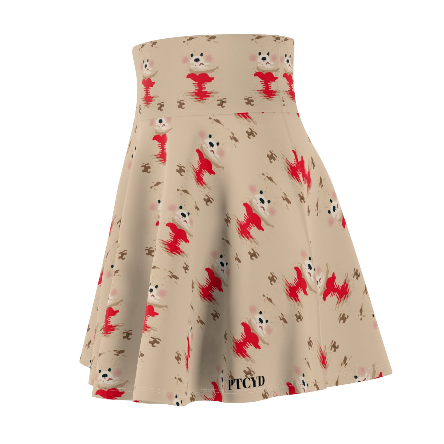 BEAR HEART PTCYD BLUE Love Women's Skater Skirt, Cute Summer Skirt, Fashionable Party Wear, Heart Print Skirt, Gift for Her