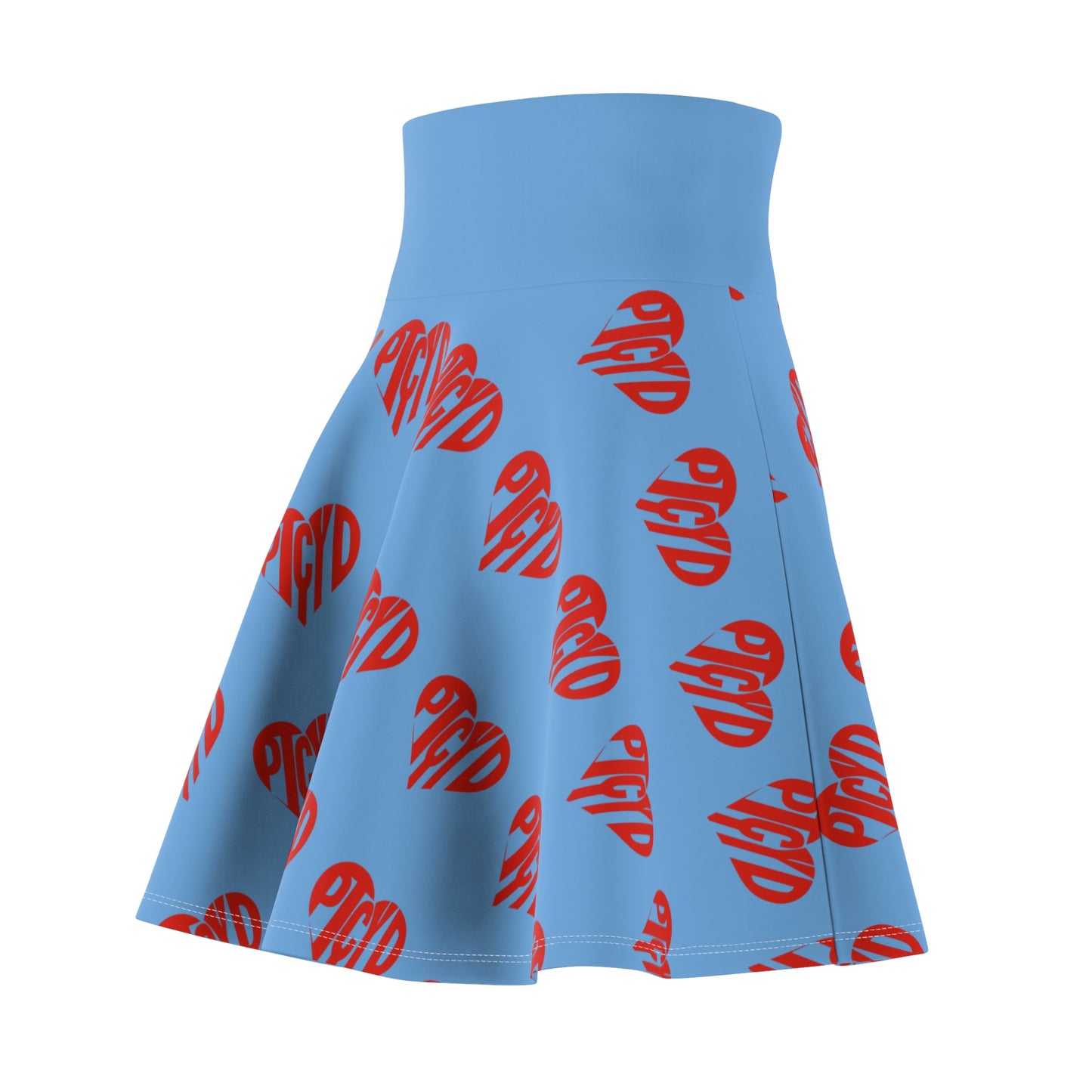 HEART PTCYD BLUE Love Women's Skater Skirt, Cute Summer Skirt, Fashionable Party Wear, Heart Print Skirt, Gift for Her