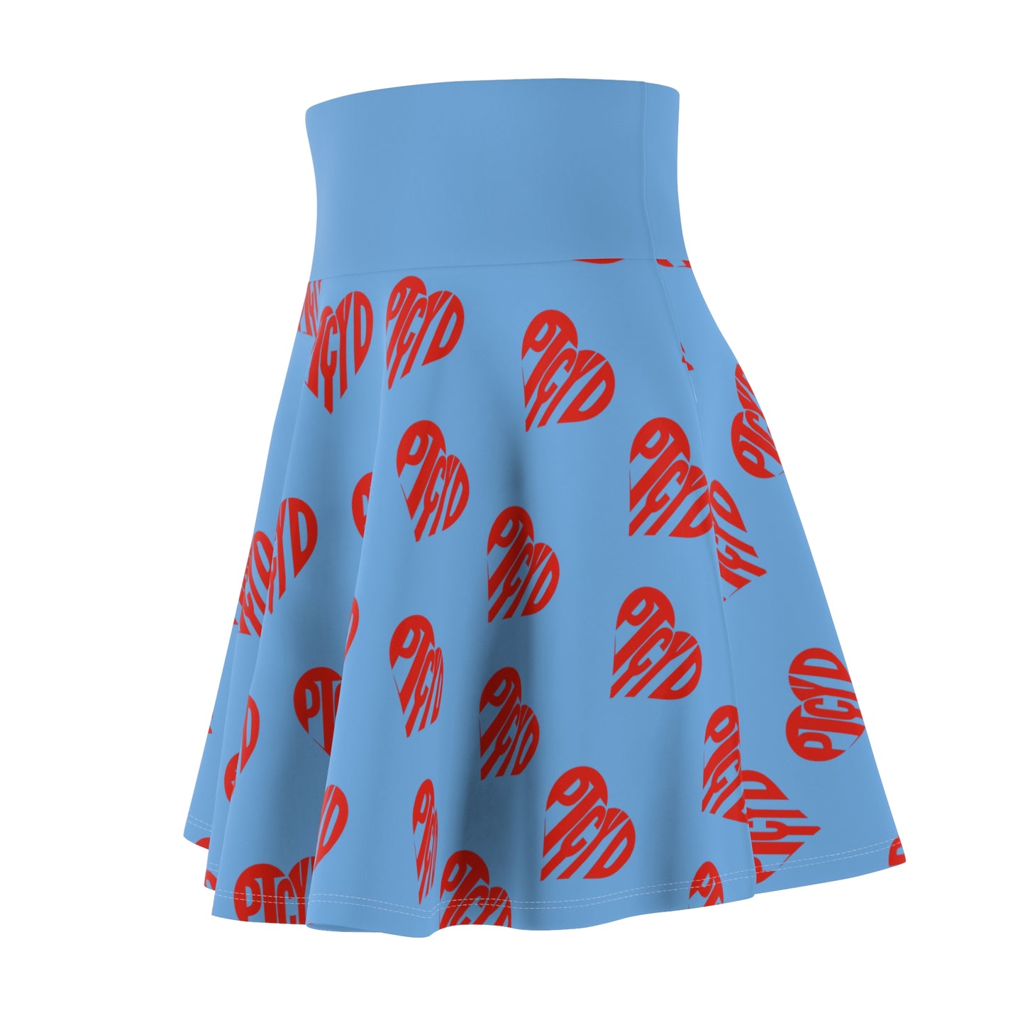 HEART PTCYD BLUE Love Women's Skater Skirt, Cute Summer Skirt, Fashionable Party Wear, Heart Print Skirt, Gift for Her