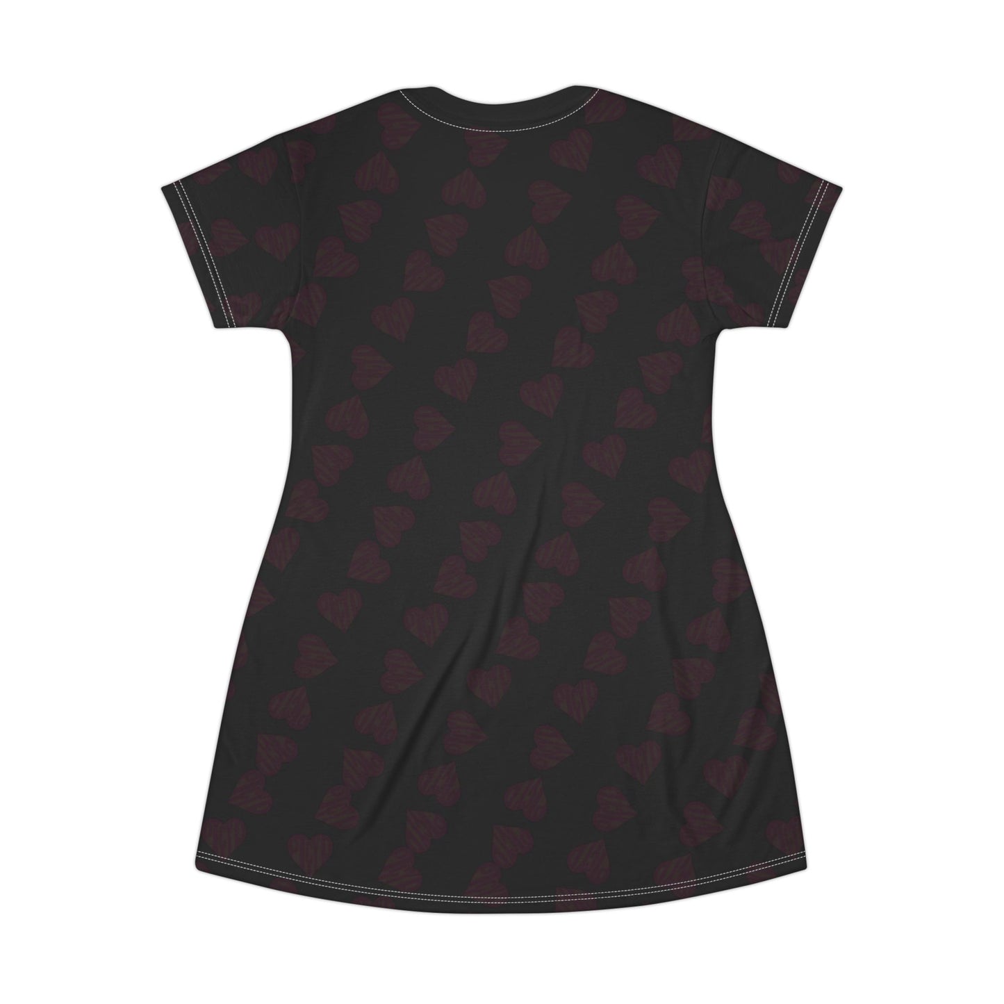 Heart Black/pink letters in heart Pattern T-Shirt Dress, Cute Casual Dress, Gift for Her, Summer Fashion, Valentine’s Day Outfit, Everyday Wear