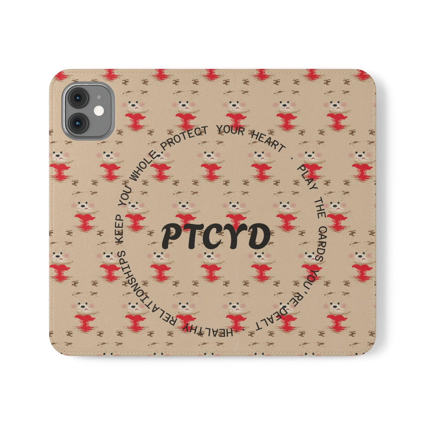 HEARTS - Cute Patterned Flip Case for Phone, Bear Design, Heartfelt Gifts, Cute Accessories, Personalized Phone Cover, Gift for Animal Lovers