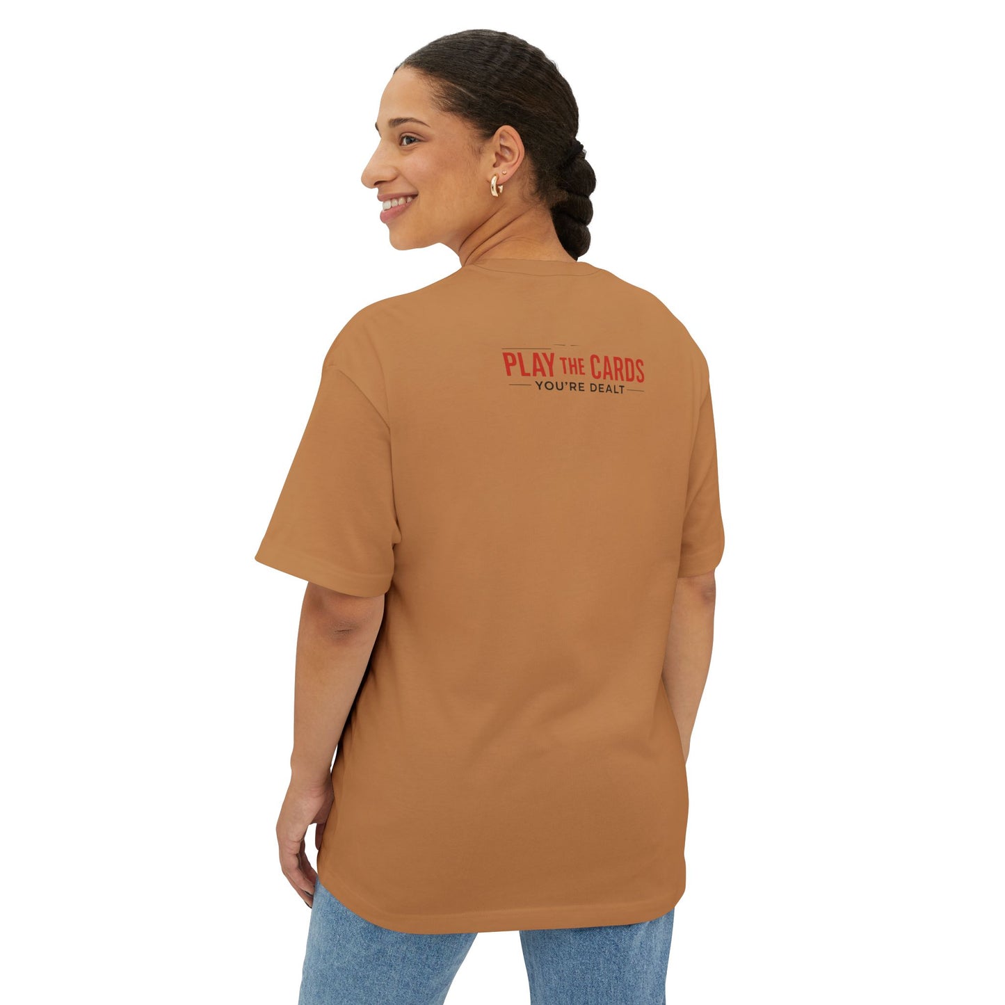 Club Inspirational Oversized Tee, Play Your Cards Unisex Tee, Motivational Boxy T-Shirt for Gamers, Funny Card Game Gift, Relaxed Fit Tee
