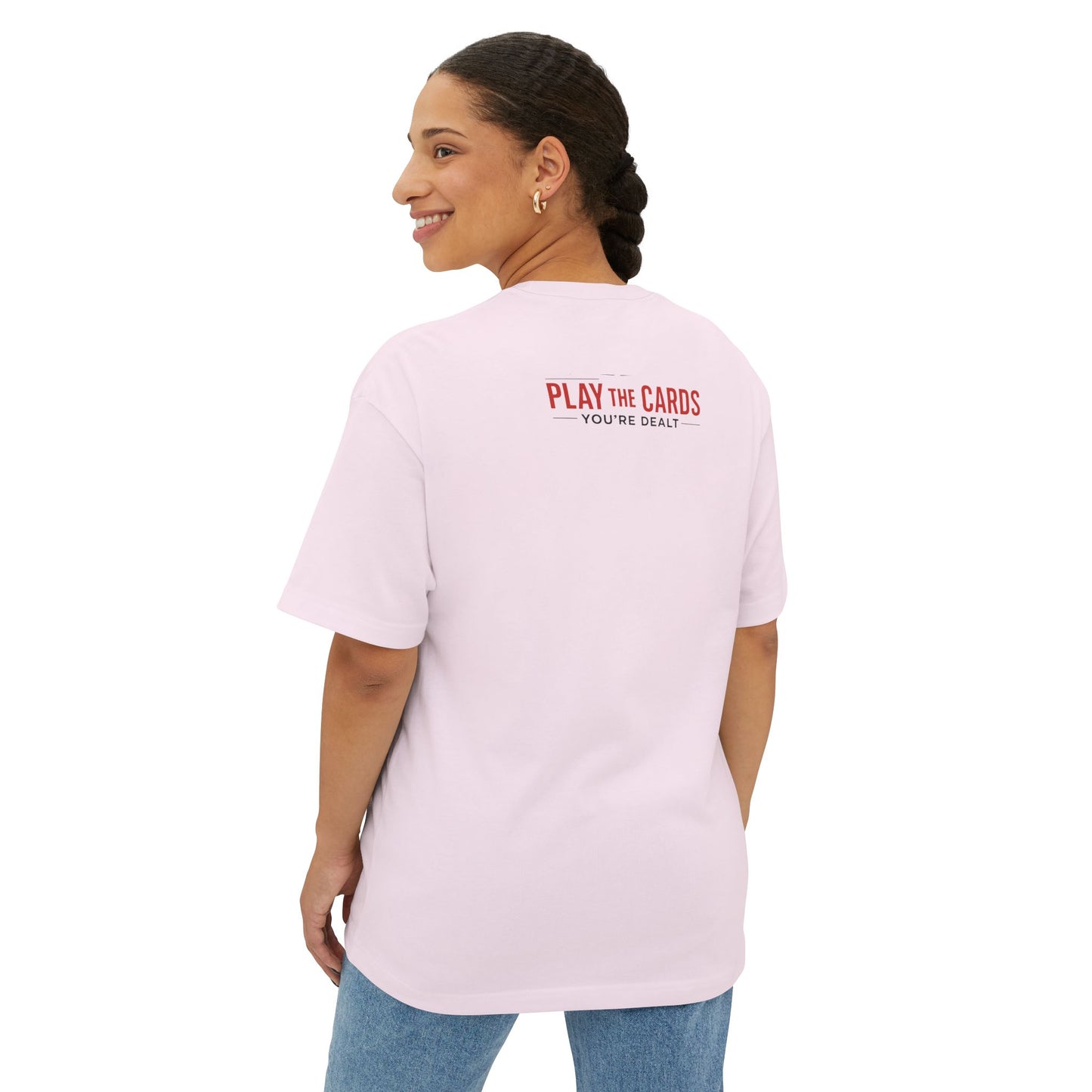 Club Inspirational Oversized Tee, Play Your Cards Unisex Tee, Motivational Boxy T-Shirt for Gamers, Funny Card Game Gift, Relaxed Fit Tee