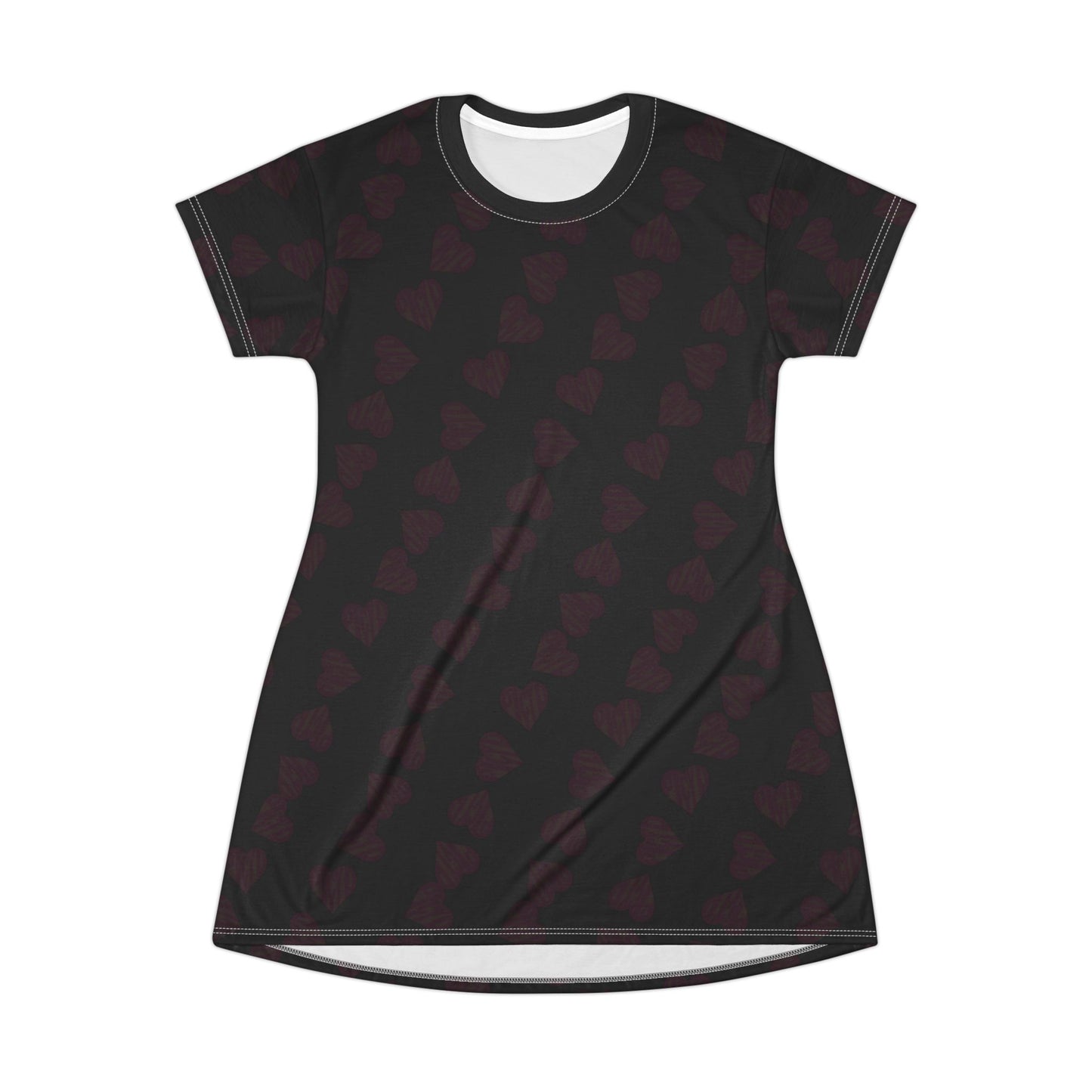 Heart Black/pink letters in heart Pattern T-Shirt Dress, Cute Casual Dress, Gift for Her, Summer Fashion, Valentine’s Day Outfit, Everyday Wear