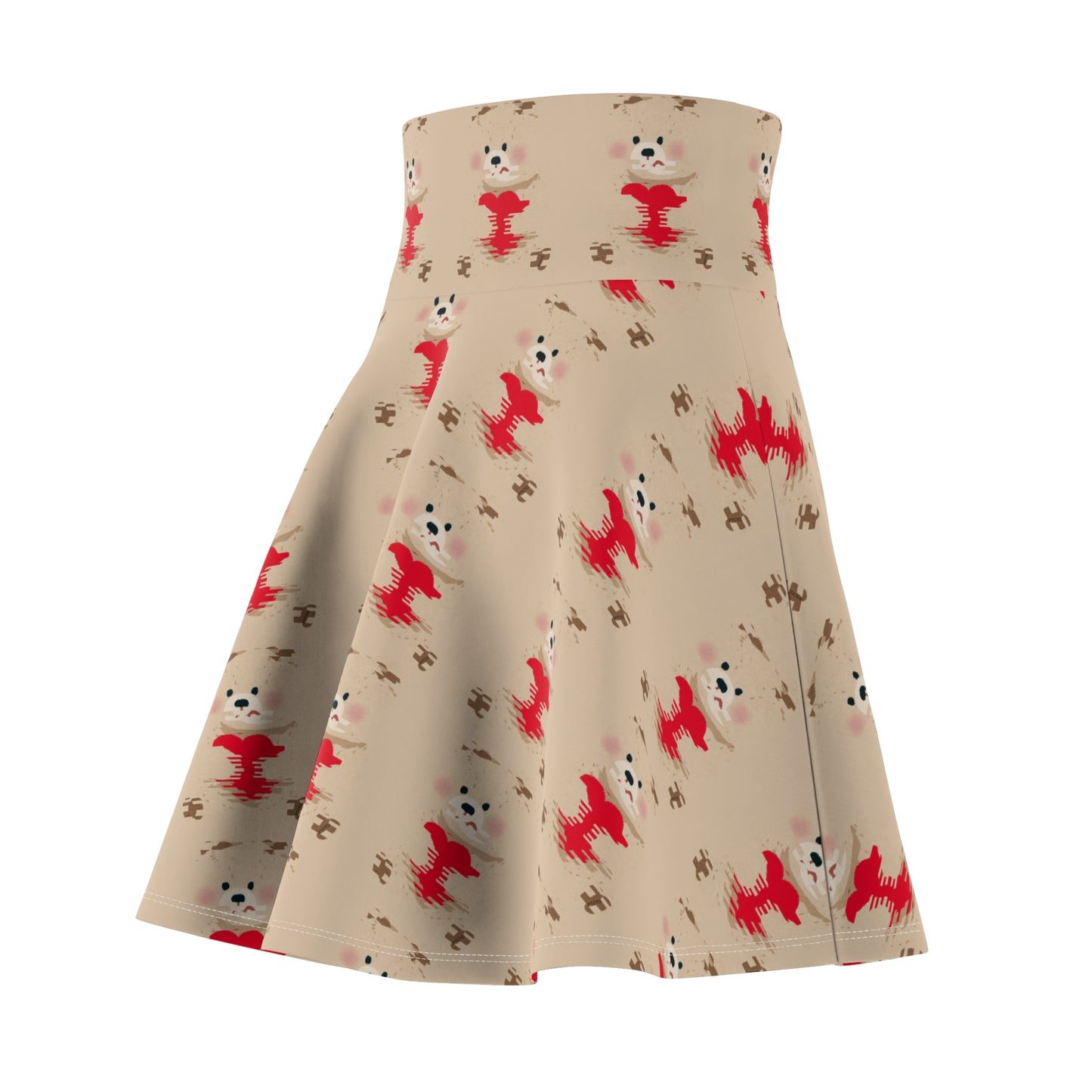 BEAR HEART PTCYD BLUE Love Women's Skater Skirt, Cute Summer Skirt, Fashionable Party Wear, Heart Print Skirt, Gift for Her