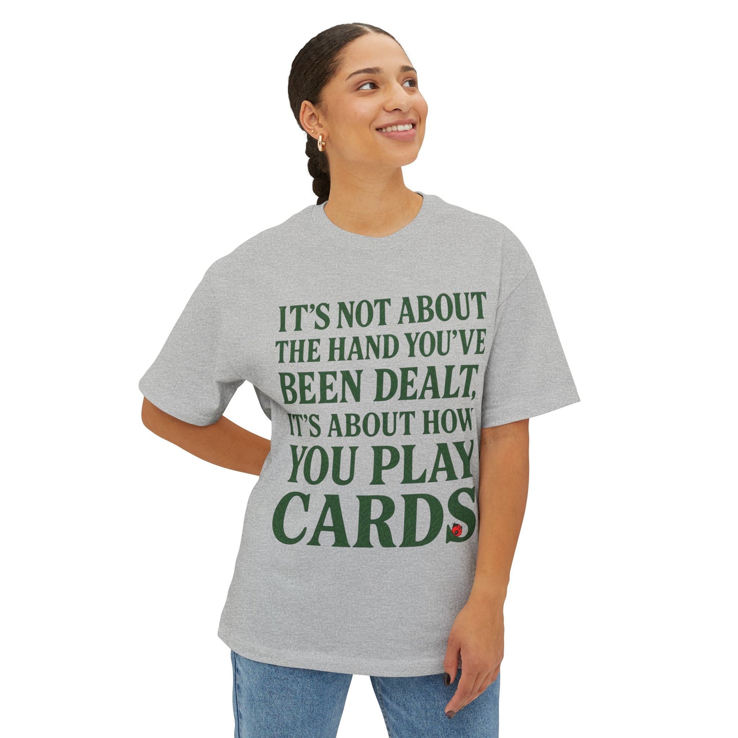 Club Inspirational Oversized Tee, Play Your Cards Unisex Tee, Motivational Boxy T-Shirt for Gamers, Funny Card Game Gift, Relaxed Fit Tee
