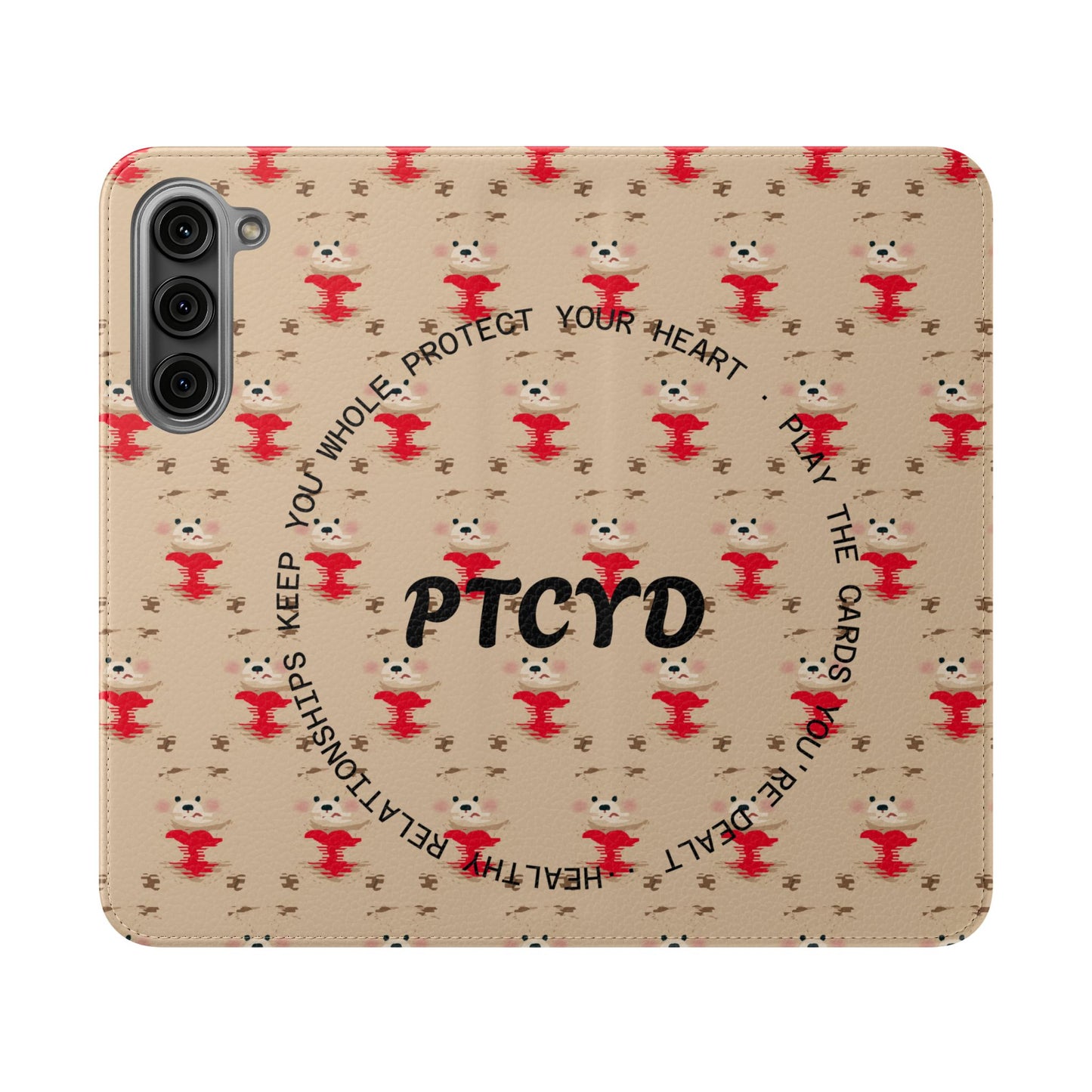 HEARTS - Cute Patterned Flip Case for Phone, Bear Design, Heartfelt Gifts, Cute Accessories, Personalized Phone Cover, Gift for Animal Lovers
