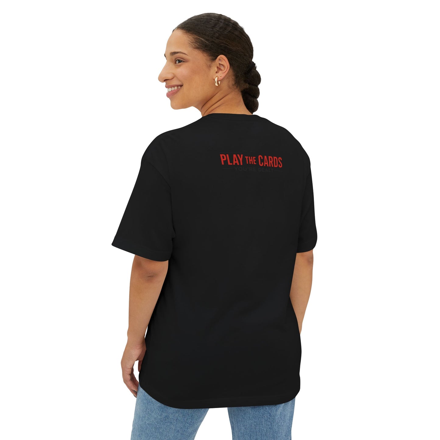 Club Inspirational Oversized Tee, Play Your Cards Unisex Tee, Motivational Boxy T-Shirt for Gamers, Funny Card Game Gift, Relaxed Fit Tee