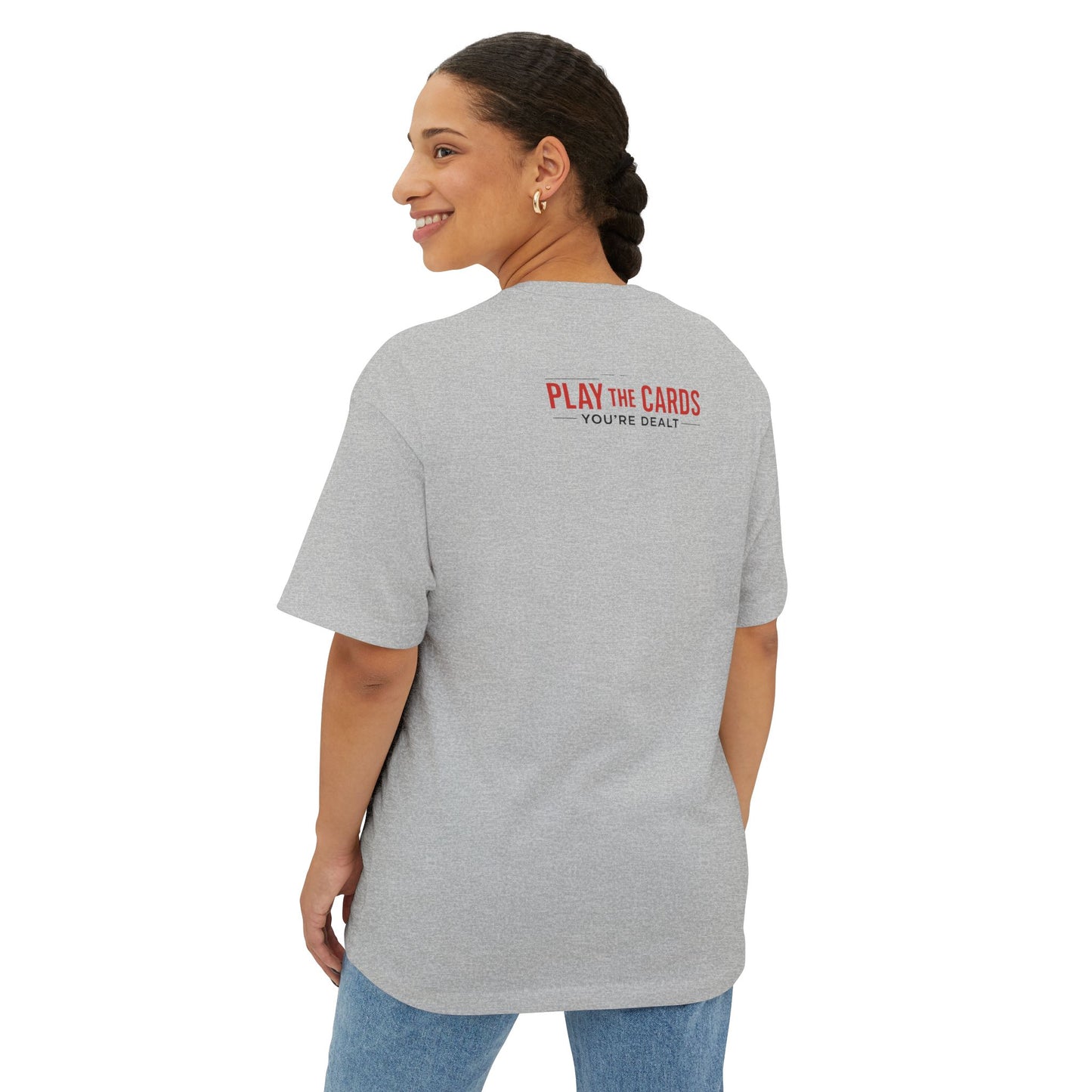 Club Inspirational Oversized Tee, Play Your Cards Unisex Tee, Motivational Boxy T-Shirt for Gamers, Funny Card Game Gift, Relaxed Fit Tee
