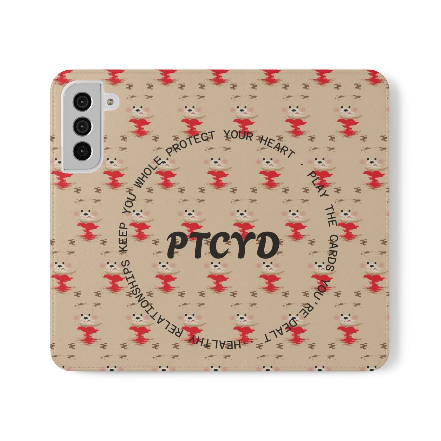 HEARTS - Cute Patterned Flip Case for Phone, Bear Design, Heartfelt Gifts, Cute Accessories, Personalized Phone Cover, Gift for Animal Lovers