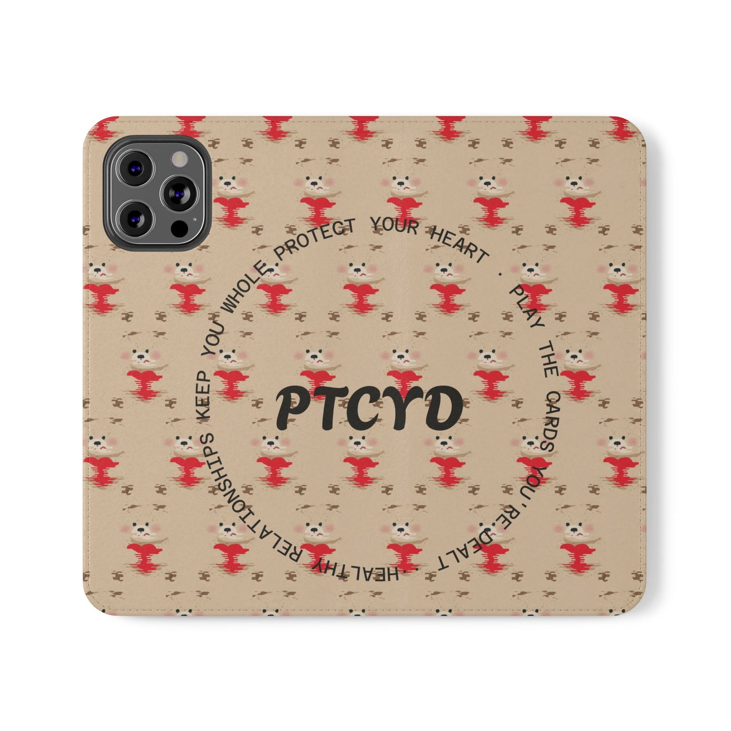 HEARTS - Cute Patterned Flip Case for Phone, Bear Design, Heartfelt Gifts, Cute Accessories, Personalized Phone Cover, Gift for Animal Lovers