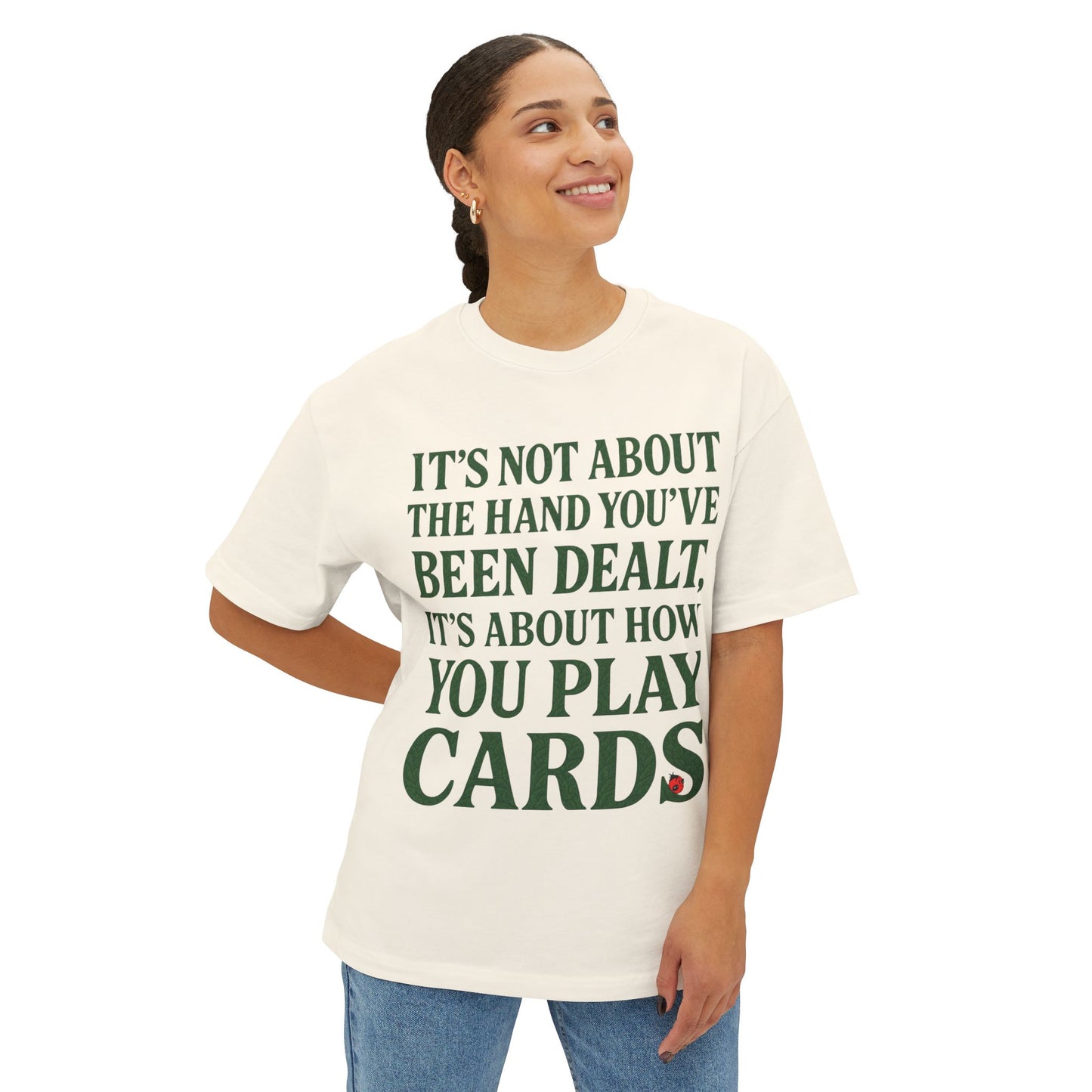 Club Inspirational Oversized Tee, Play Your Cards Unisex Tee, Motivational Boxy T-Shirt for Gamers, Funny Card Game Gift, Relaxed Fit Tee
