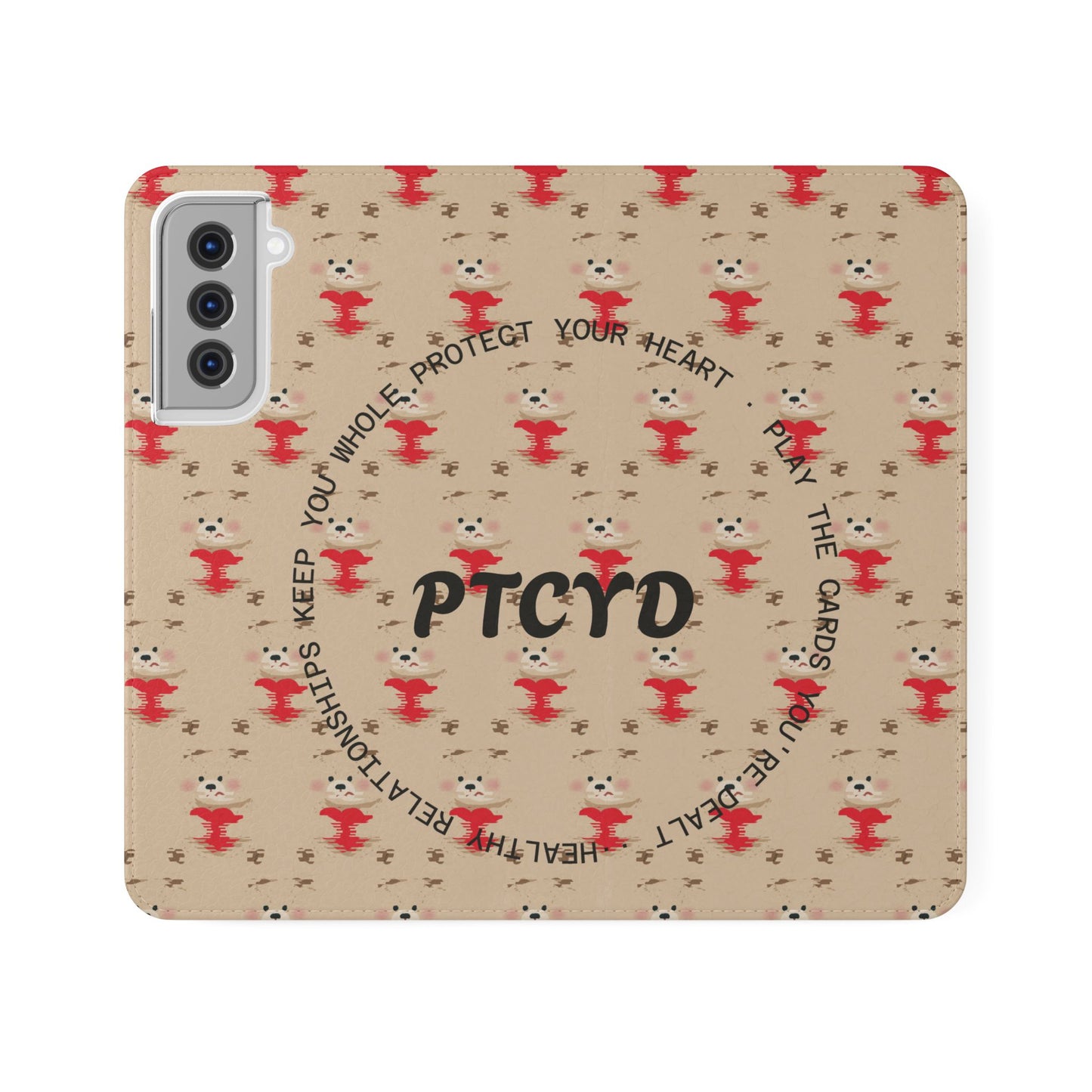 HEARTS - Cute Patterned Flip Case for Phone, Bear Design, Heartfelt Gifts, Cute Accessories, Personalized Phone Cover, Gift for Animal Lovers