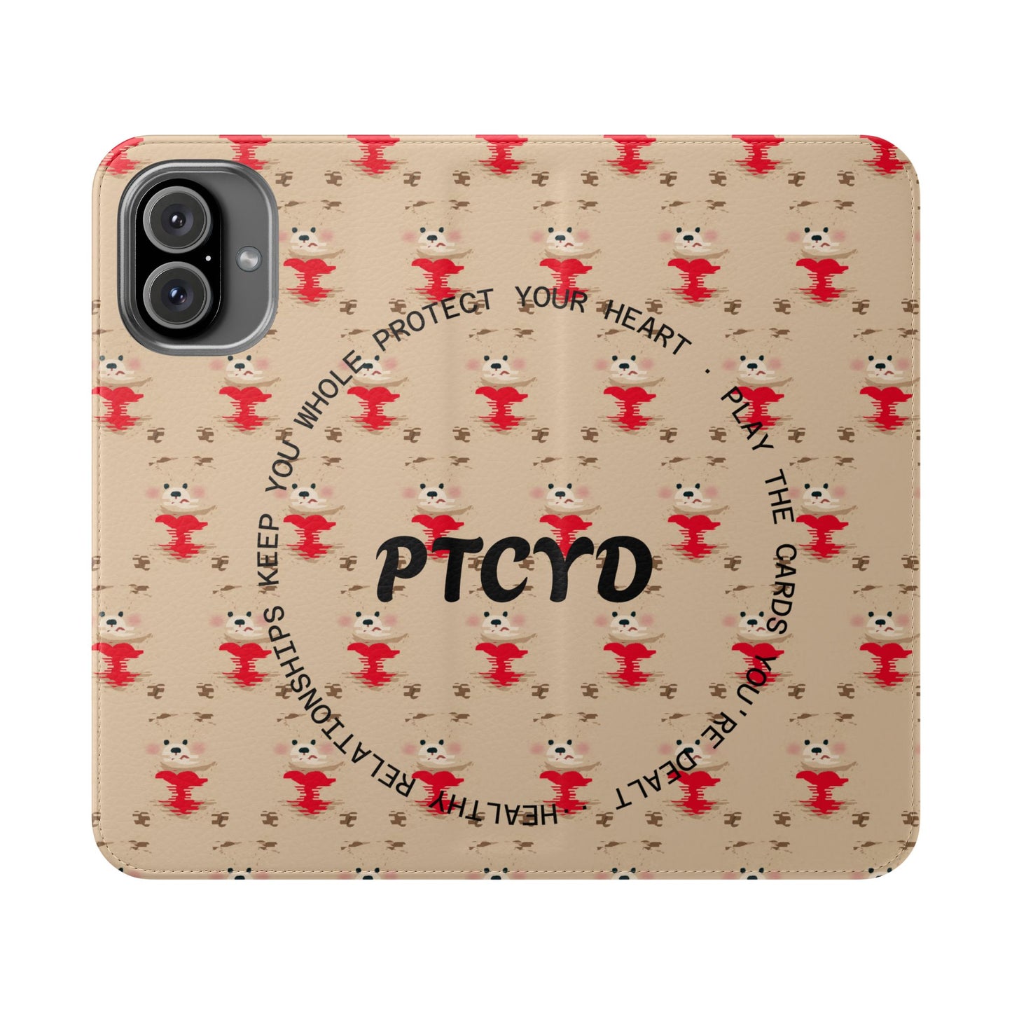 HEARTS - Cute Patterned Flip Case for Phone, Bear Design, Heartfelt Gifts, Cute Accessories, Personalized Phone Cover, Gift for Animal Lovers