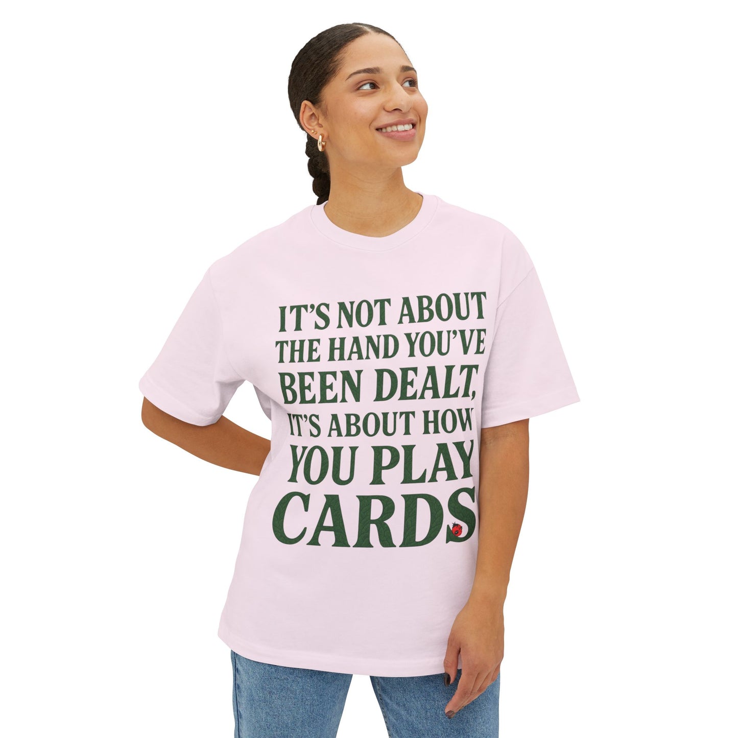 Club Inspirational Oversized Tee, Play Your Cards Unisex Tee, Motivational Boxy T-Shirt for Gamers, Funny Card Game Gift, Relaxed Fit Tee