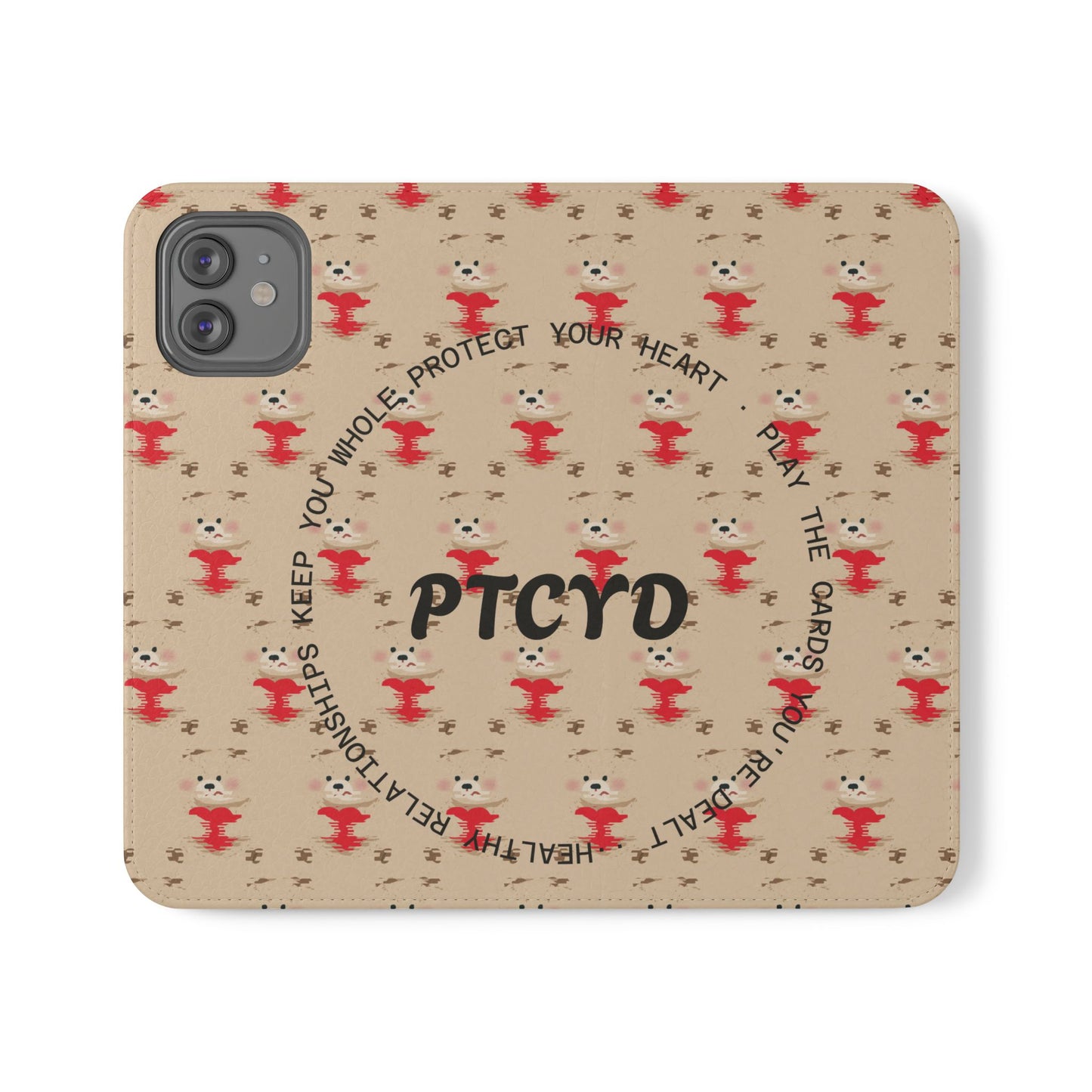 HEARTS - Cute Patterned Flip Case for Phone, Bear Design, Heartfelt Gifts, Cute Accessories, Personalized Phone Cover, Gift for Animal Lovers