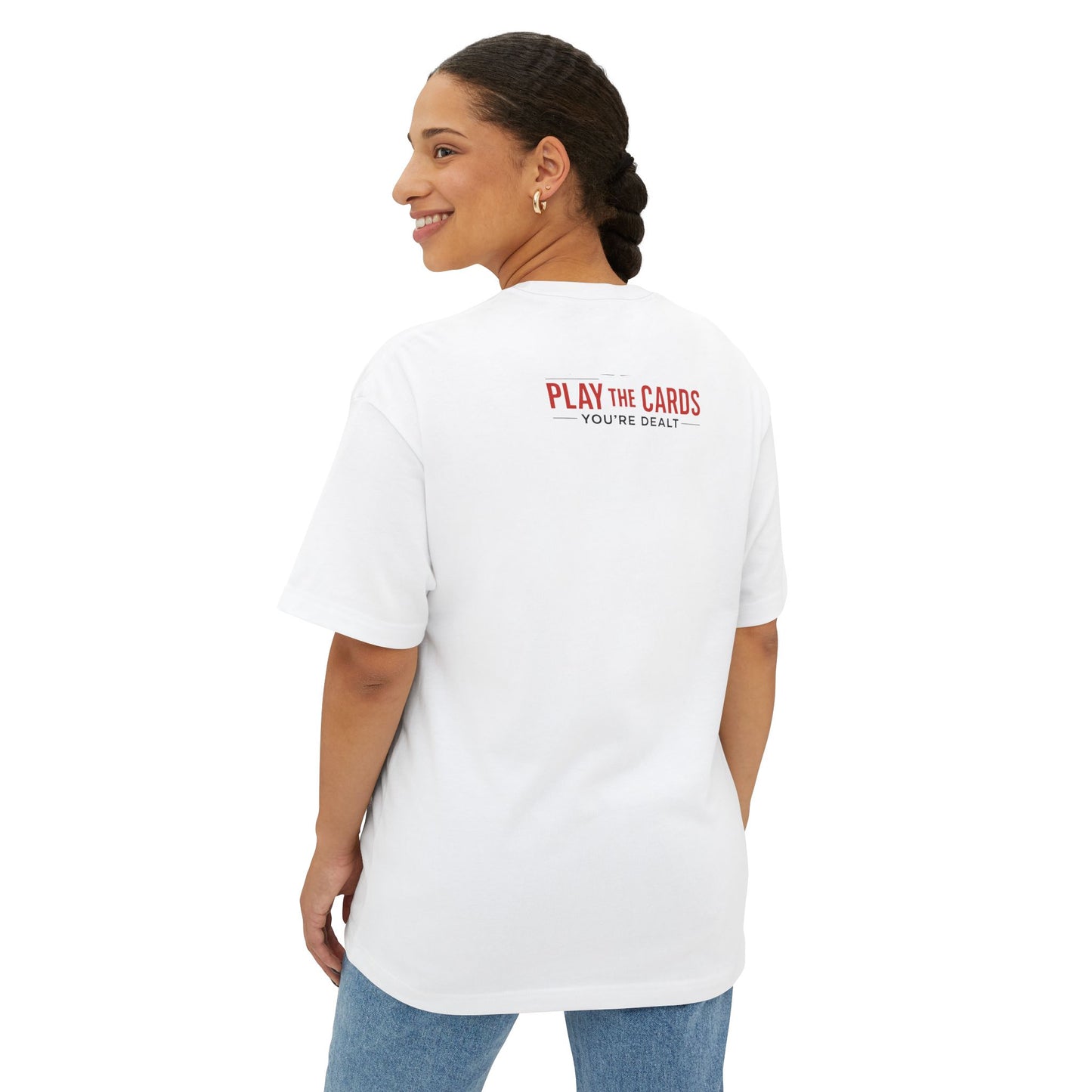 Club Inspirational Oversized Tee, Play Your Cards Unisex Tee, Motivational Boxy T-Shirt for Gamers, Funny Card Game Gift, Relaxed Fit Tee