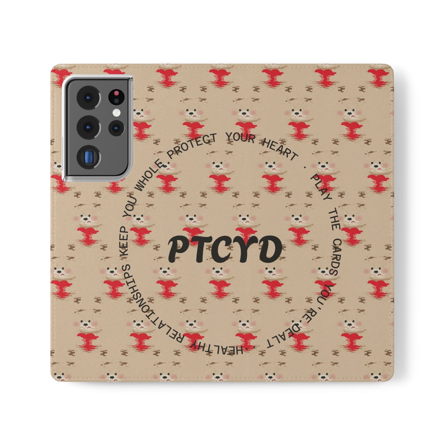 HEARTS - Cute Patterned Flip Case for Phone, Bear Design, Heartfelt Gifts, Cute Accessories, Personalized Phone Cover, Gift for Animal Lovers