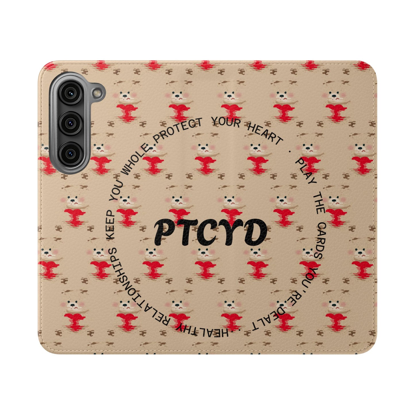 HEARTS - Cute Patterned Flip Case for Phone, Bear Design, Heartfelt Gifts, Cute Accessories, Personalized Phone Cover, Gift for Animal Lovers
