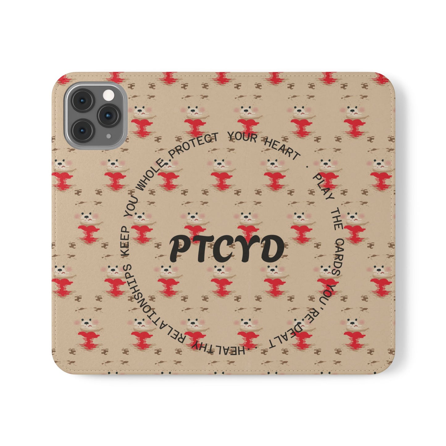 HEARTS - Cute Patterned Flip Case for Phone, Bear Design, Heartfelt Gifts, Cute Accessories, Personalized Phone Cover, Gift for Animal Lovers