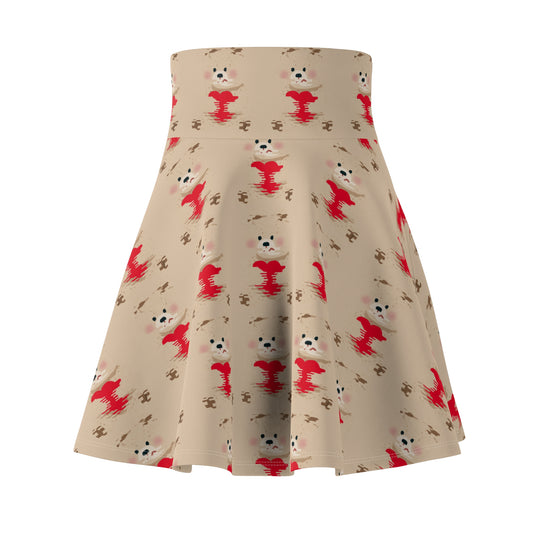 BEAR HEART PTCYD BLUE Love Women's Skater Skirt, Cute Summer Skirt, Fashionable Party Wear, Heart Print Skirt, Gift for Her