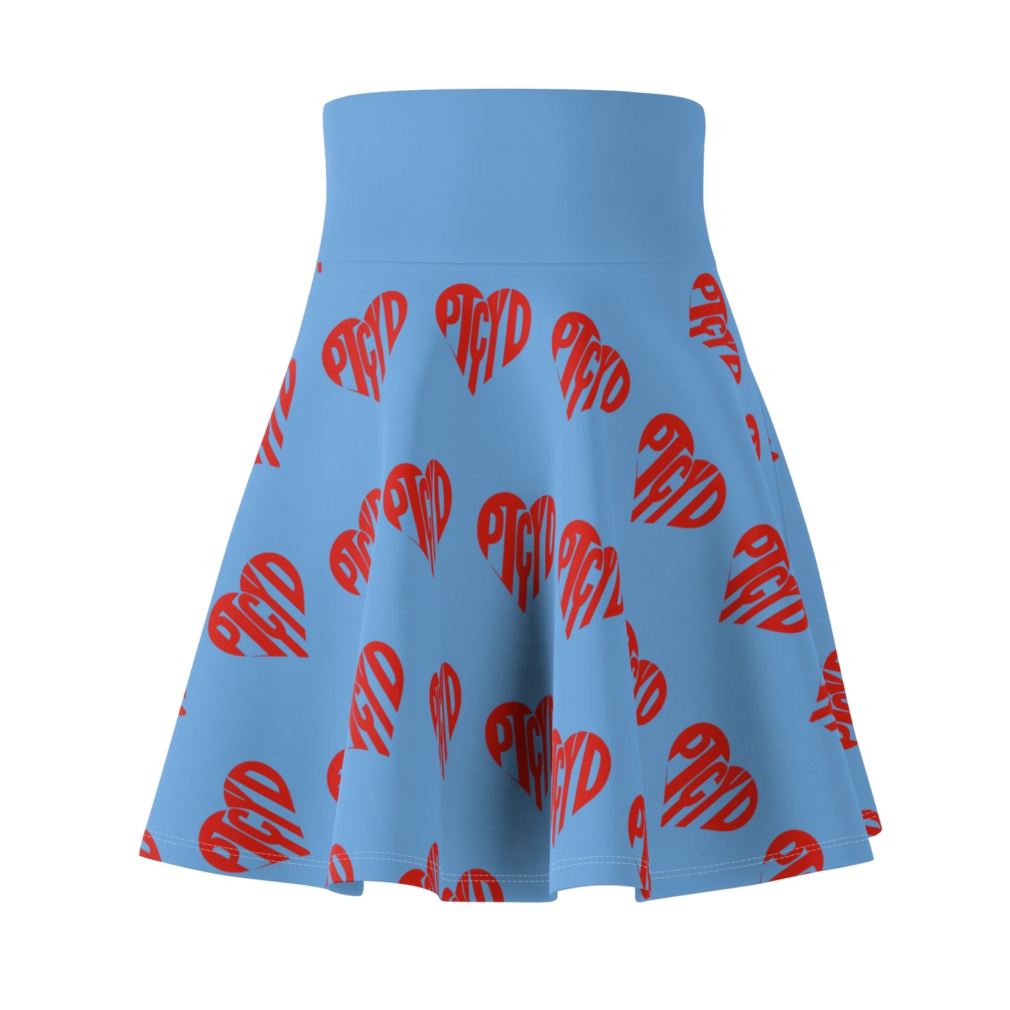 HEART PTCYD BLUE Love Women's Skater Skirt, Cute Summer Skirt, Fashionable Party Wear, Heart Print Skirt, Gift for Her