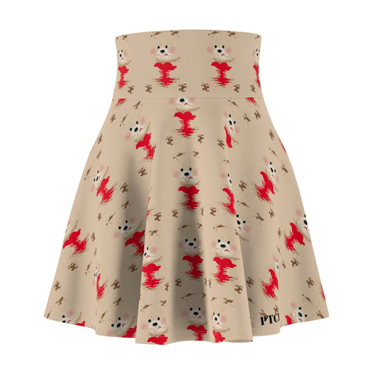 BEAR HEART PTCYD BLUE Love Women's Skater Skirt, Cute Summer Skirt, Fashionable Party Wear, Heart Print Skirt, Gift for Her