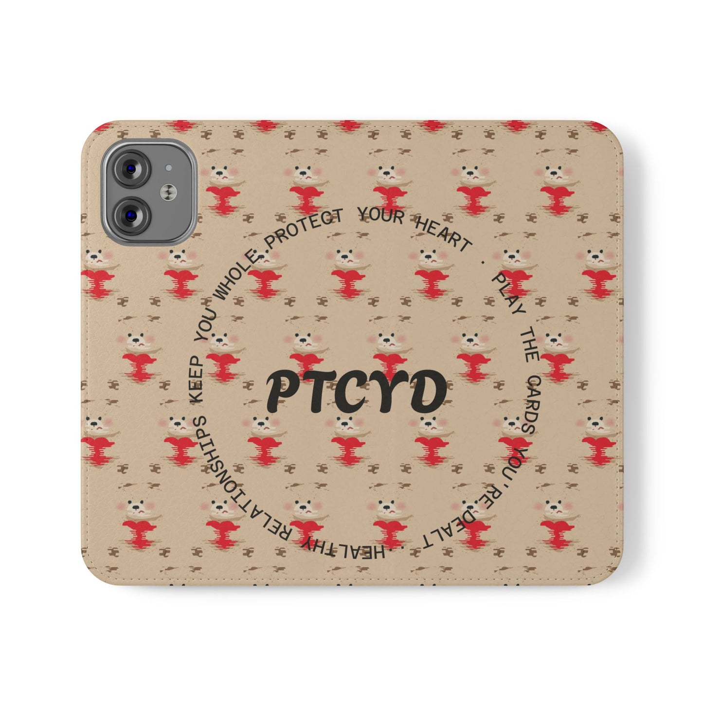 HEARTS - Cute Patterned Flip Case for Phone, Bear Design, Heartfelt Gifts, Cute Accessories, Personalized Phone Cover, Gift for Animal Lovers