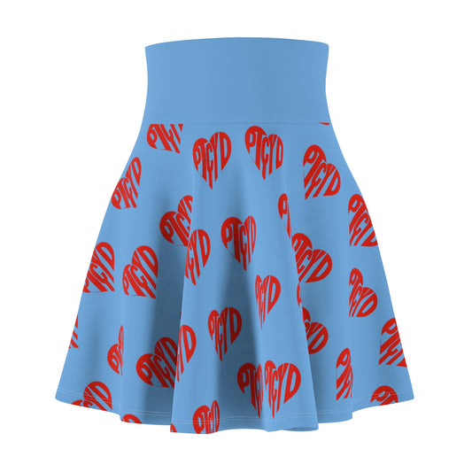 HEART PTCYD BLUE Love Women's Skater Skirt, Cute Summer Skirt, Fashionable Party Wear, Heart Print Skirt, Gift for Her