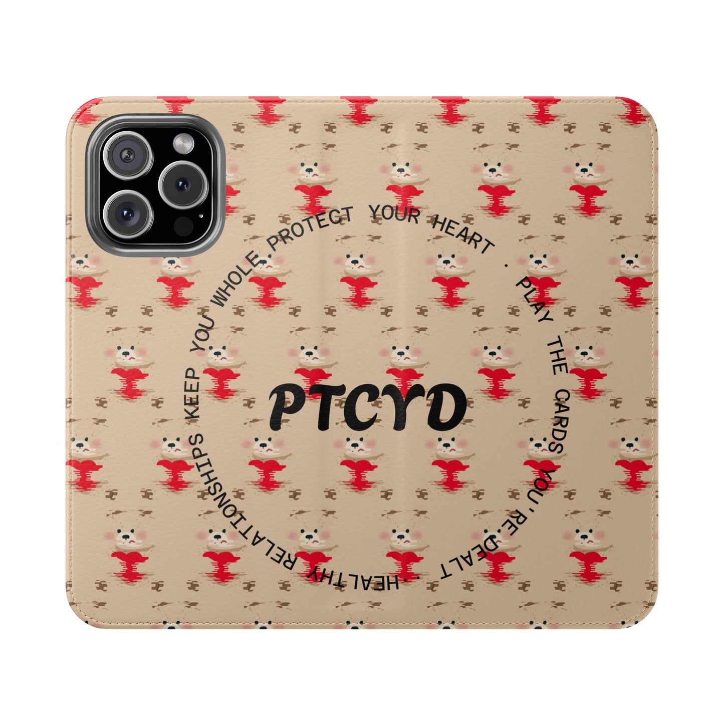 HEARTS - Cute Patterned Flip Case for Phone, Bear Design, Heartfelt Gifts, Cute Accessories, Personalized Phone Cover, Gift for Animal Lovers