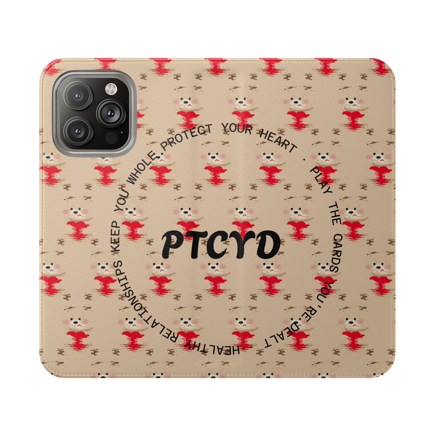 HEARTS - Cute Patterned Flip Case for Phone, Bear Design, Heartfelt Gifts, Cute Accessories, Personalized Phone Cover, Gift for Animal Lovers