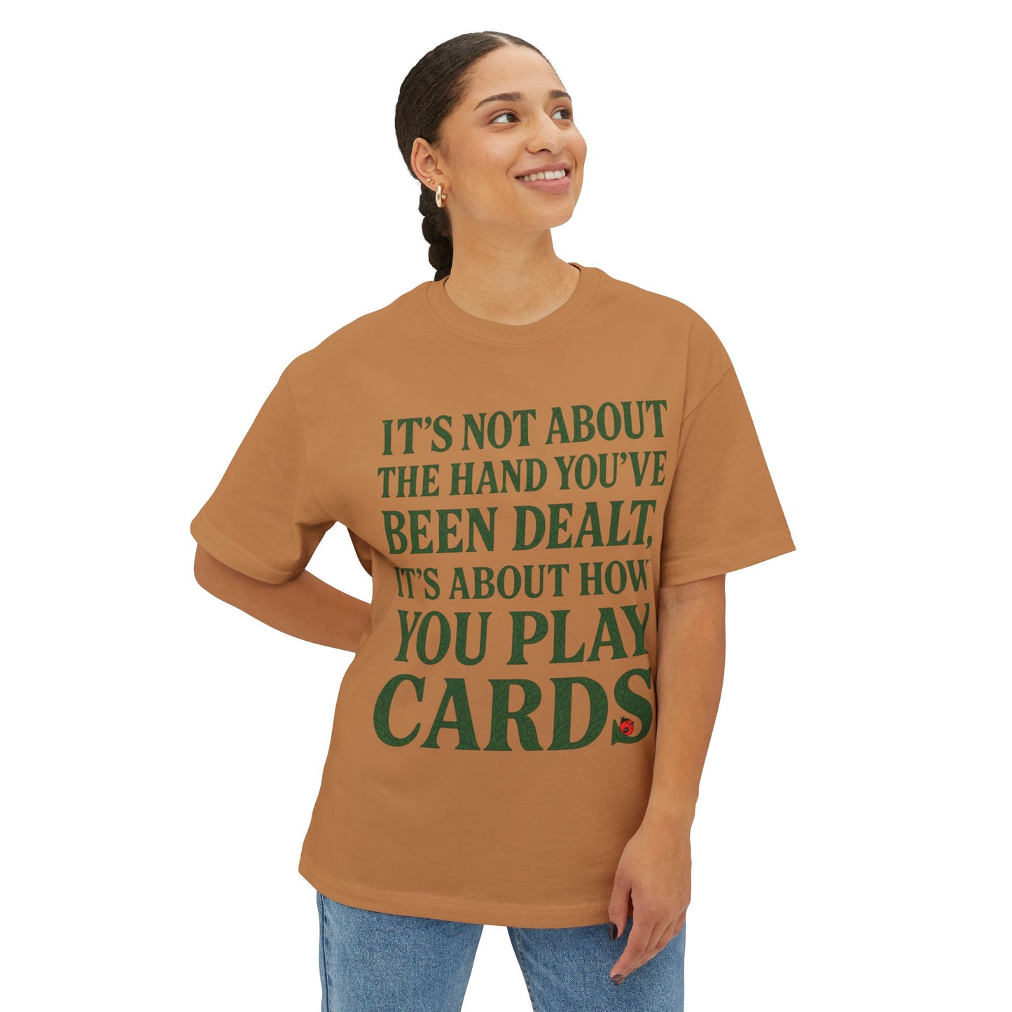 Club Inspirational Oversized Tee, Play Your Cards Unisex Tee, Motivational Boxy T-Shirt for Gamers, Funny Card Game Gift, Relaxed Fit Tee
