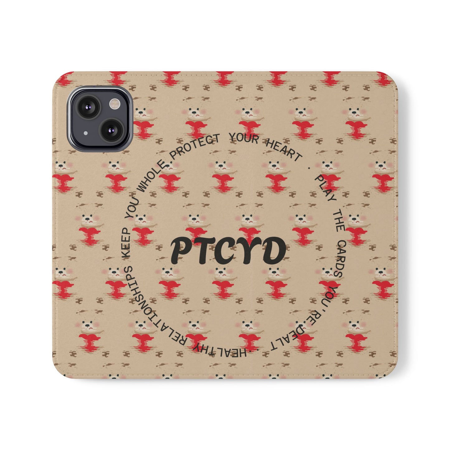 HEARTS - Cute Patterned Flip Case for Phone, Bear Design, Heartfelt Gifts, Cute Accessories, Personalized Phone Cover, Gift for Animal Lovers