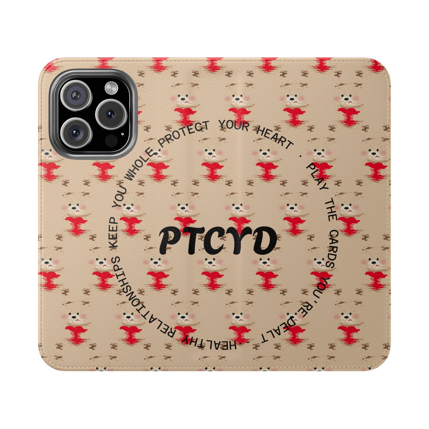 HEARTS - Cute Patterned Flip Case for Phone, Bear Design, Heartfelt Gifts, Cute Accessories, Personalized Phone Cover, Gift for Animal Lovers