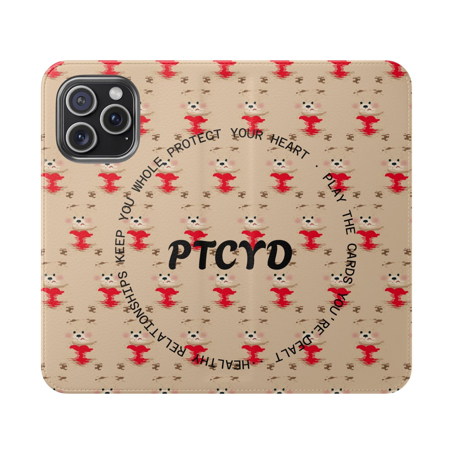 HEARTS - Cute Patterned Flip Case for Phone, Bear Design, Heartfelt Gifts, Cute Accessories, Personalized Phone Cover, Gift for Animal Lovers