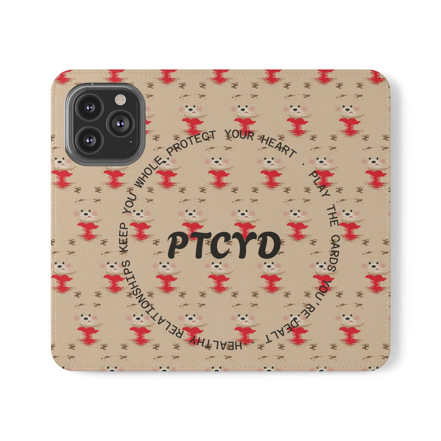 HEARTS - Cute Patterned Flip Case for Phone, Bear Design, Heartfelt Gifts, Cute Accessories, Personalized Phone Cover, Gift for Animal Lovers