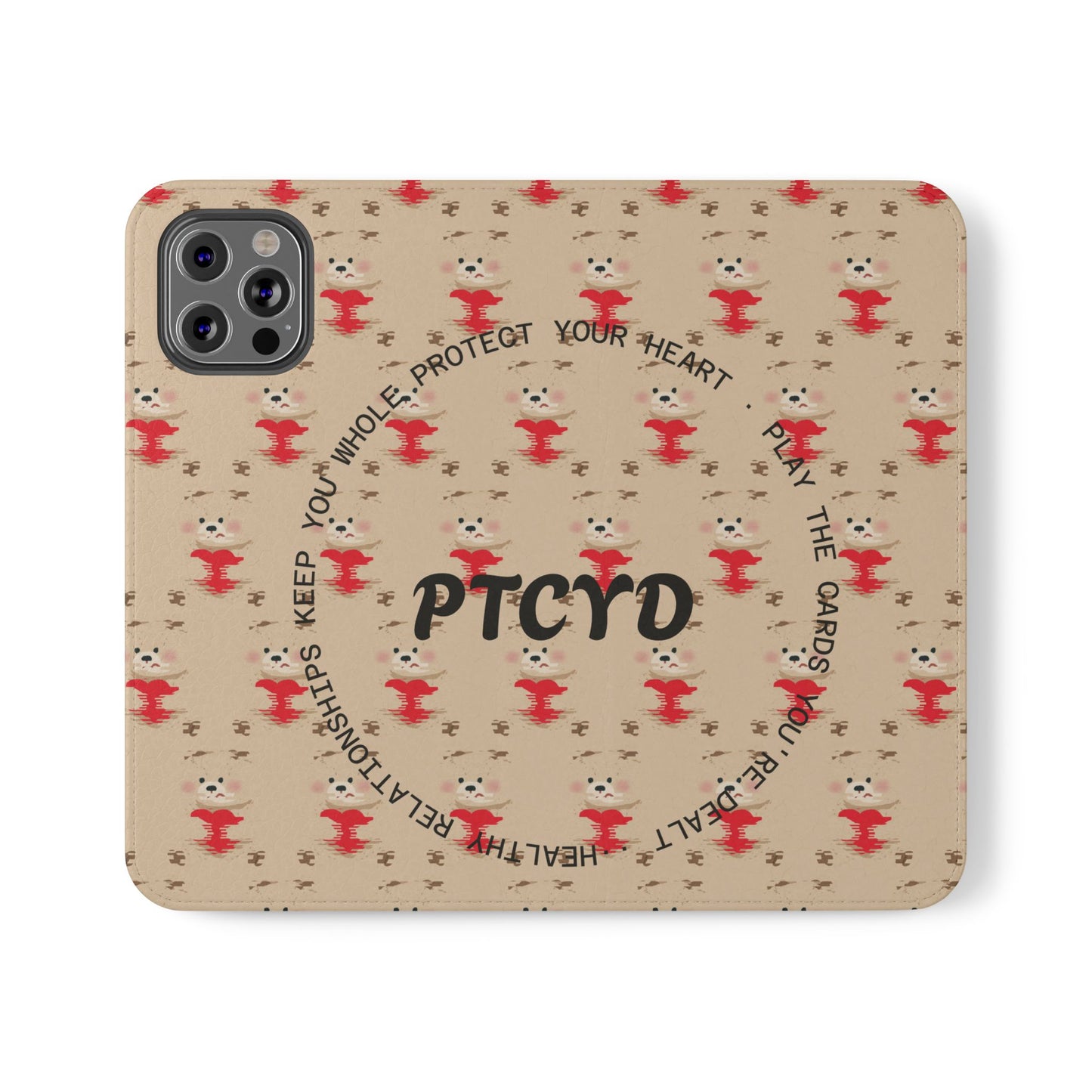 HEARTS - Cute Patterned Flip Case for Phone, Bear Design, Heartfelt Gifts, Cute Accessories, Personalized Phone Cover, Gift for Animal Lovers