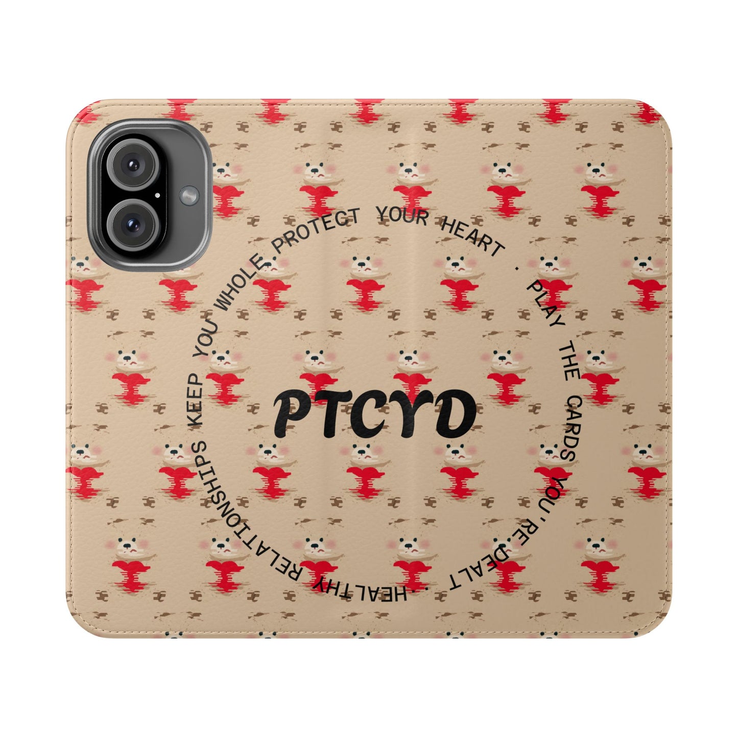 HEARTS - Cute Patterned Flip Case for Phone, Bear Design, Heartfelt Gifts, Cute Accessories, Personalized Phone Cover, Gift for Animal Lovers