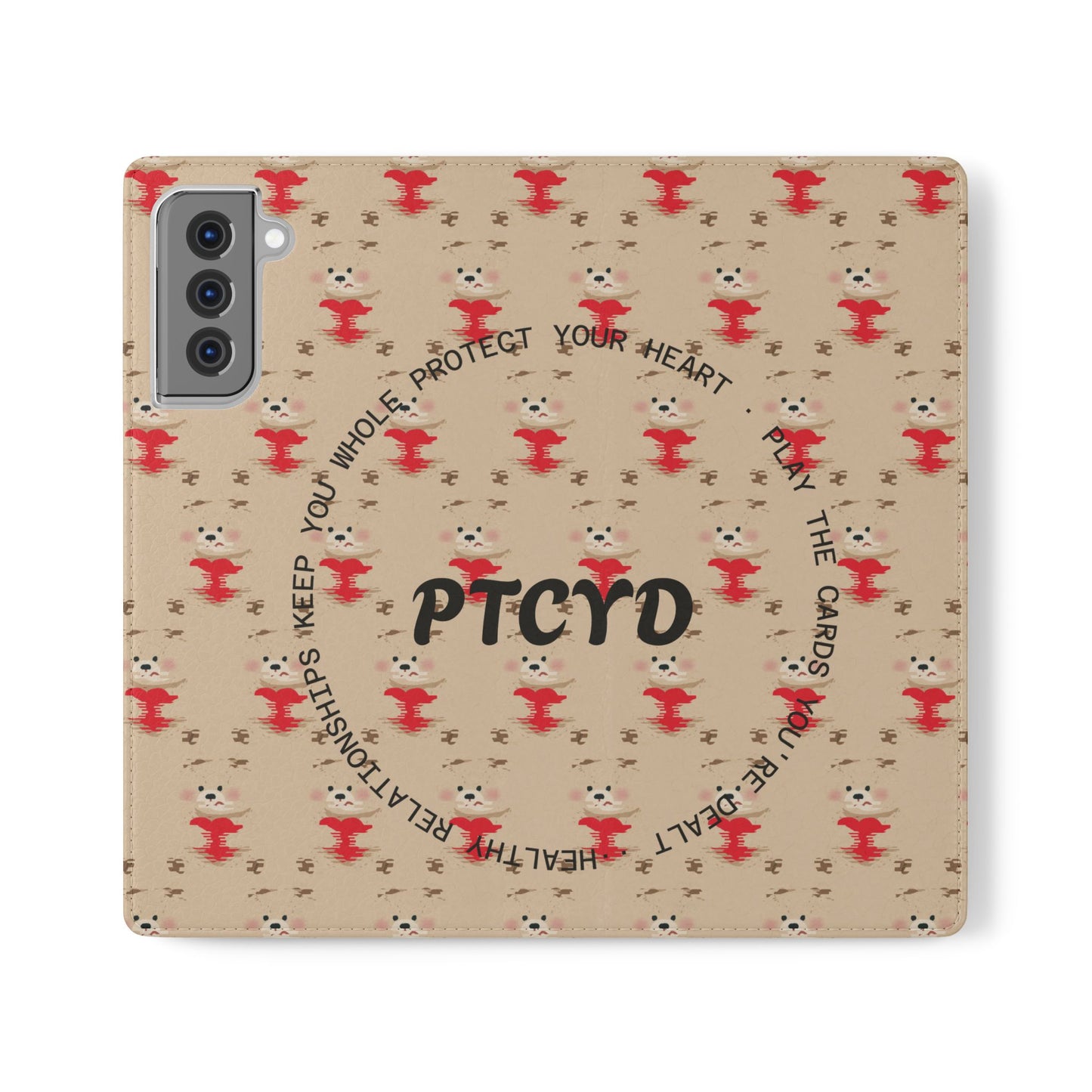 HEARTS - Cute Patterned Flip Case for Phone, Bear Design, Heartfelt Gifts, Cute Accessories, Personalized Phone Cover, Gift for Animal Lovers