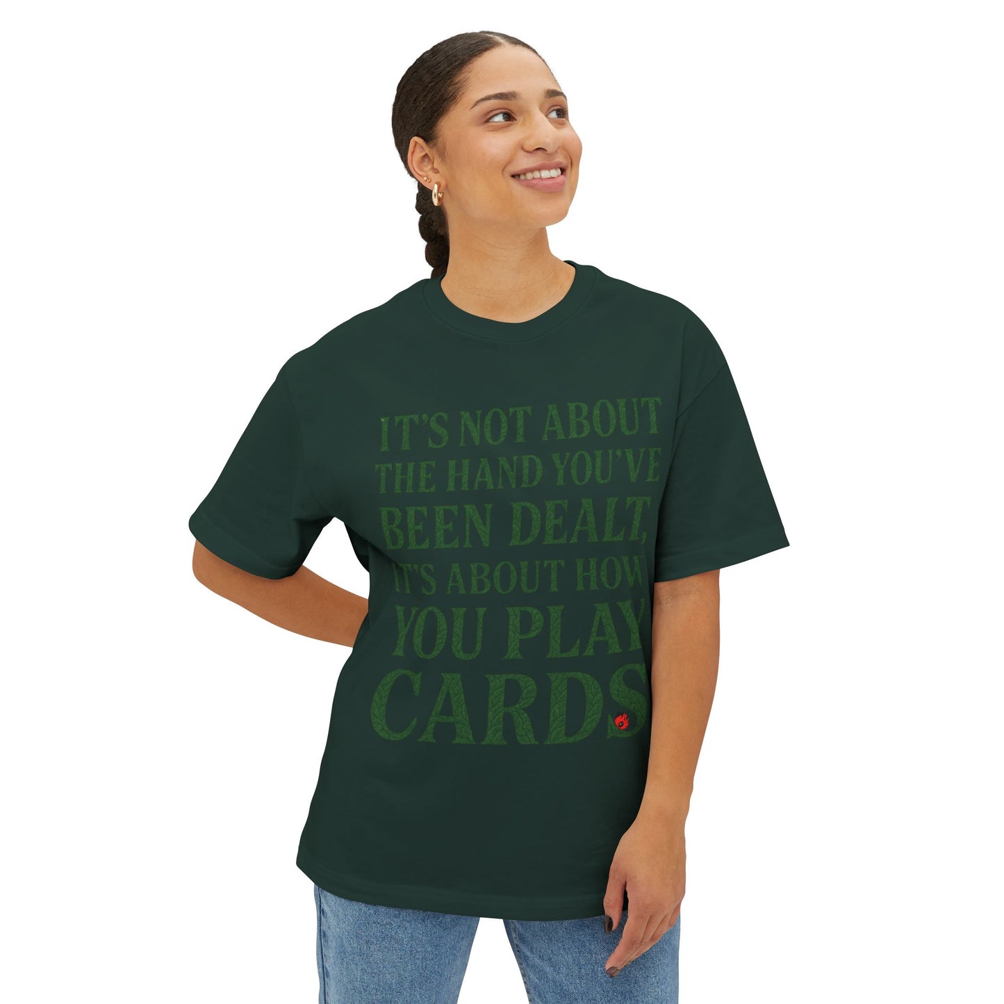 Club Inspirational Oversized Tee, Play Your Cards Unisex Tee, Motivational Boxy T-Shirt for Gamers, Funny Card Game Gift, Relaxed Fit Tee
