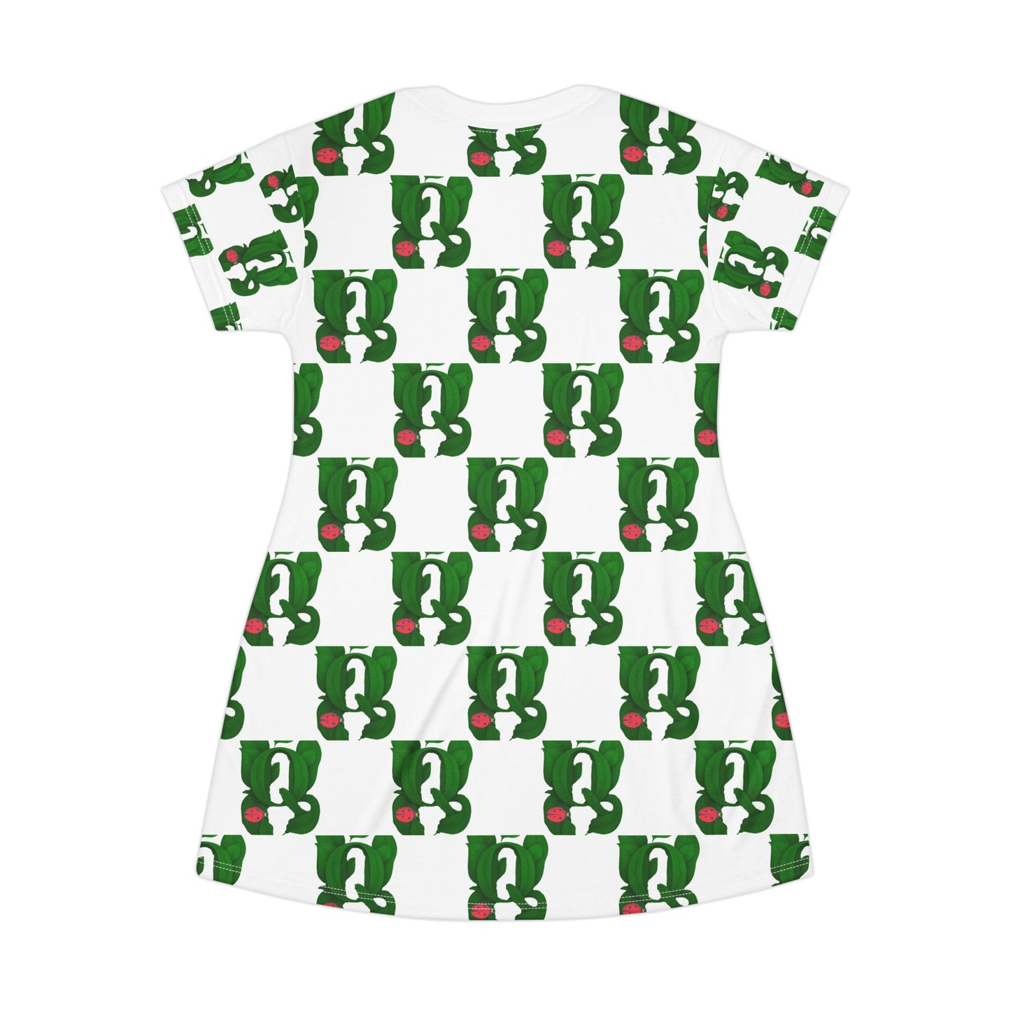 Club Queen PTCYD Whimsical All-Over Print T-Shirt Dress, Fun Casual Wear, Cute Summer Dress, Perfect for Parties and Everyday Adventures, Green Vintage Style